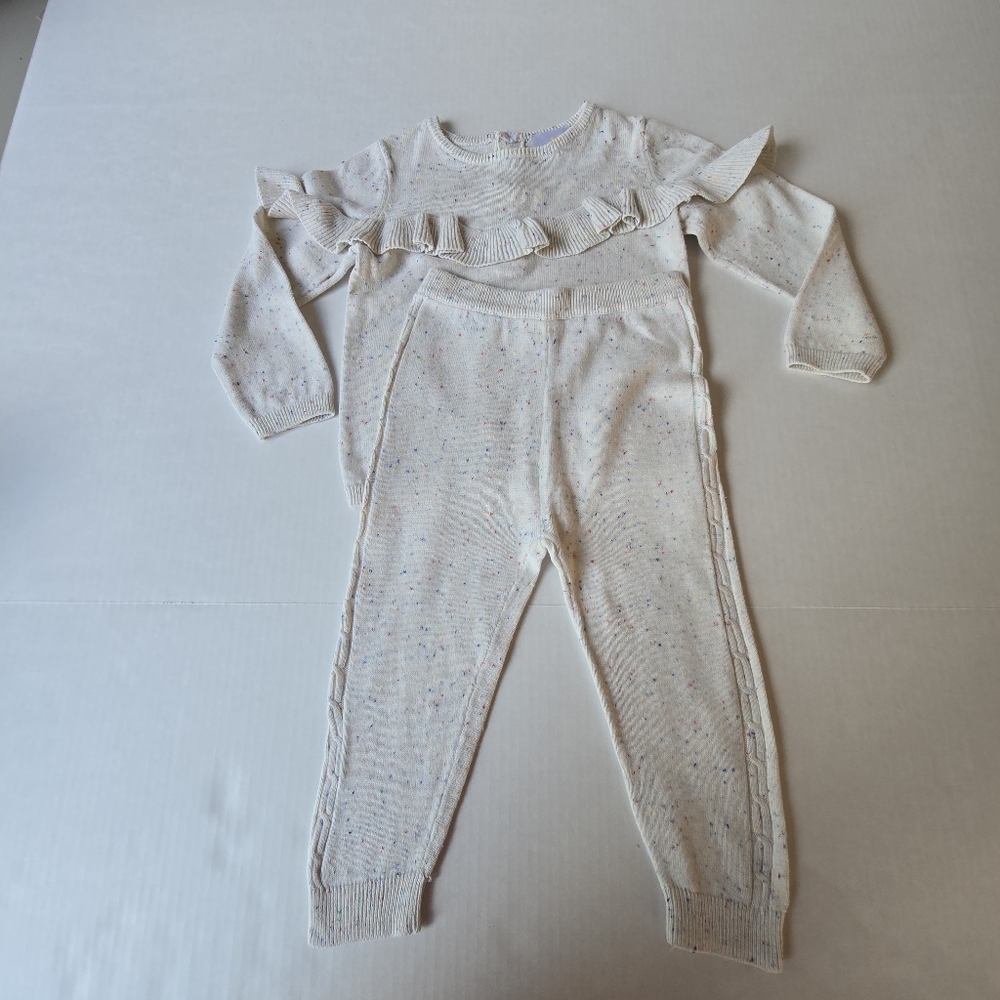 Bloomie's Baby Cream Ruffle Knit Sweater and Pants Set